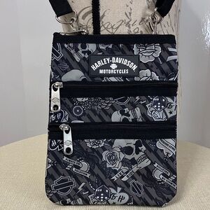 Harley Davidson Skull Tattoo Print Crossbody Bag Grey/Black
